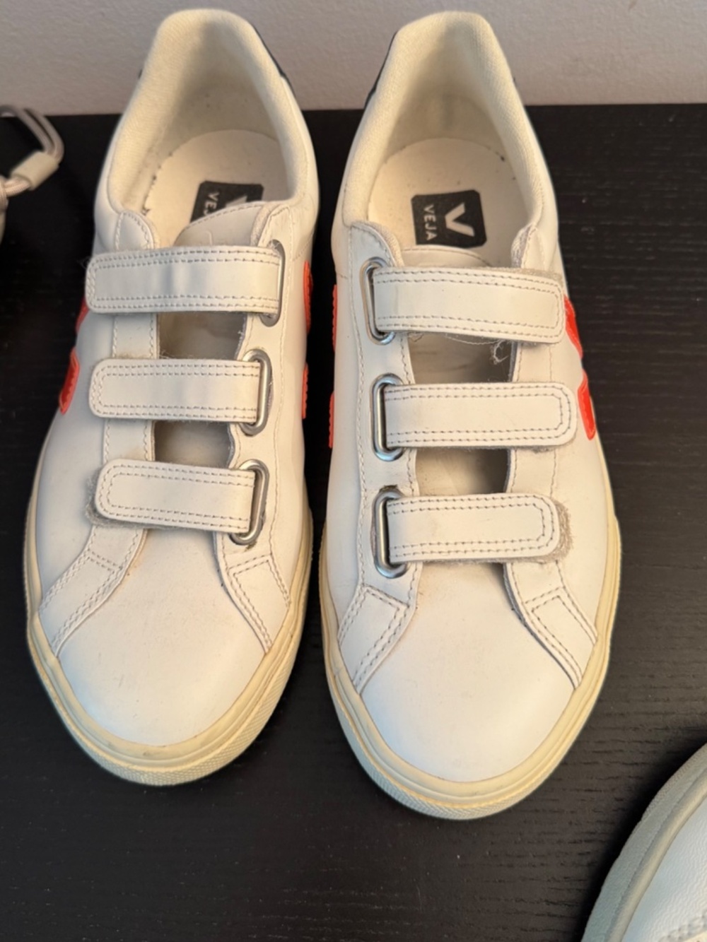 VEJA Esplar - White/Orange Leather 3-Lock Velcro Sneakers - W's Size 7 EU 38 - Picture 2 of 3